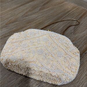 Elegant Cream Beaded Clutch